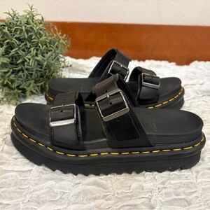 Dr. Doc Marten Myles Platform Sandal Leather Buckle Slide Black size 6